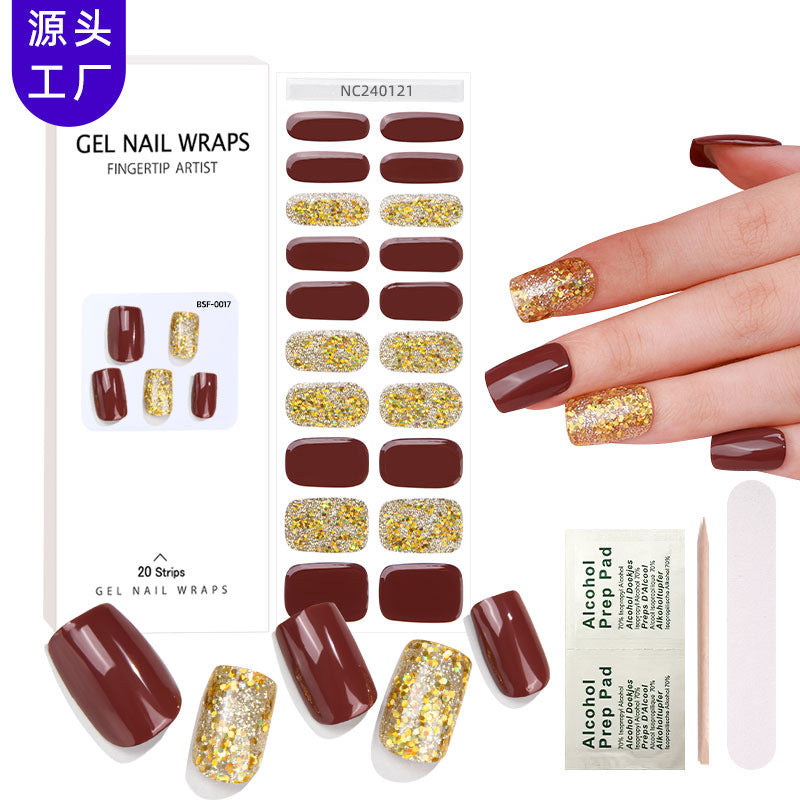 Semi-Cured Gel Nail Strips Glitter Pure Color Ultra-Sparkle Glossy Set (MOQ=3)