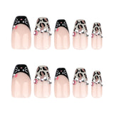 Manicure curta de balé com estampa de leopardo francesa, doce e descolada, com flash de diamante, unha postiça, peça de unha vestível mais vendida｜365nails