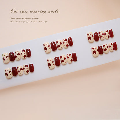 Nail Tips  prefabricated nail red sweet love short fashion girl white versatile detachable press on nails ｜365nails