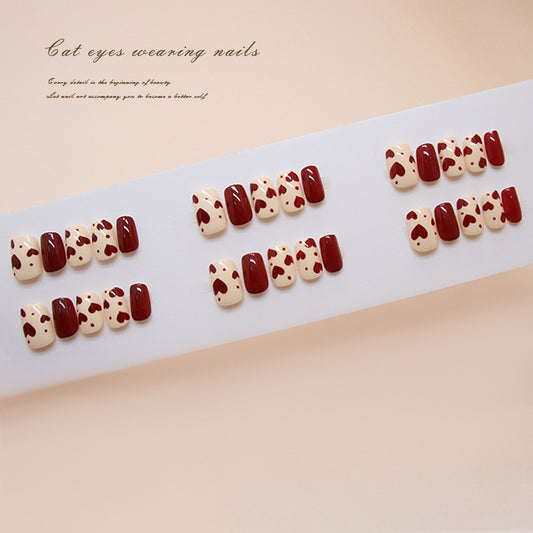 Nail Tips  prefabricated nail red sweet love short fashion girl white versatile detachable press on nails ｜365nails