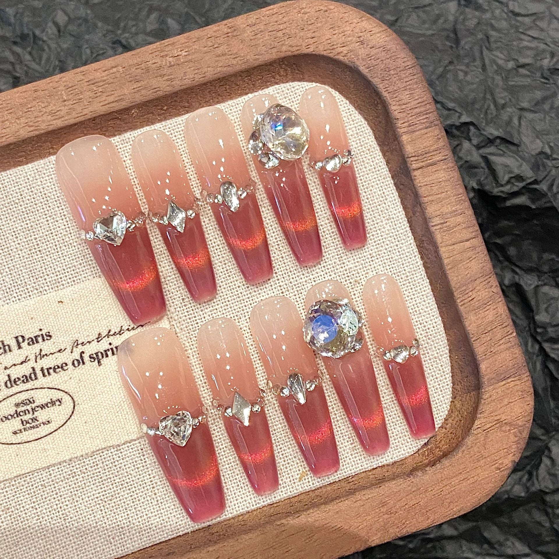 365nails: "Velvet Crush" – Handcrafted Cat Eye Gradient & Gemstone Coffin Nails