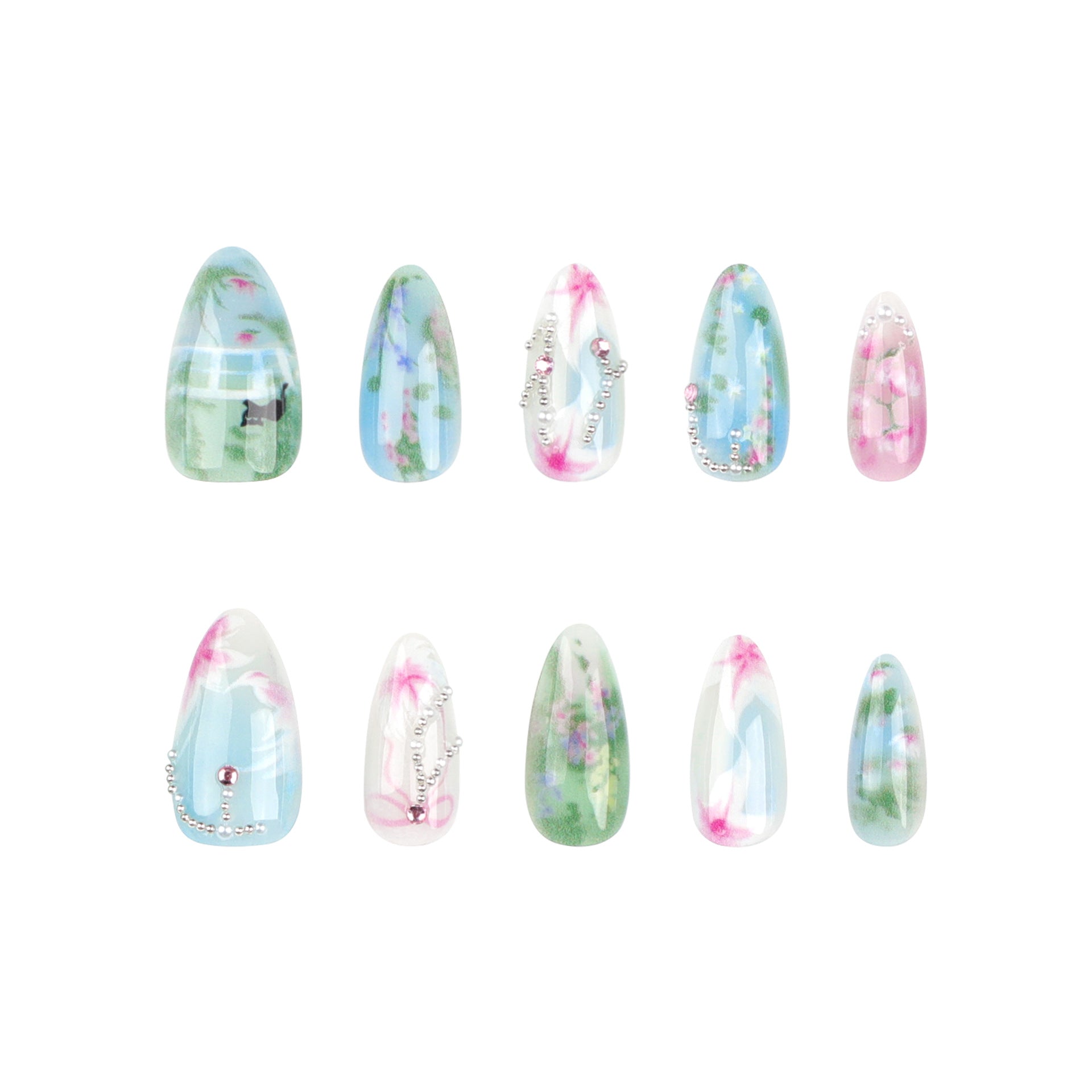 24片裝 春夏新品 杏仁形田園風小清新花朵穿戴甲 批發 ｜365nails