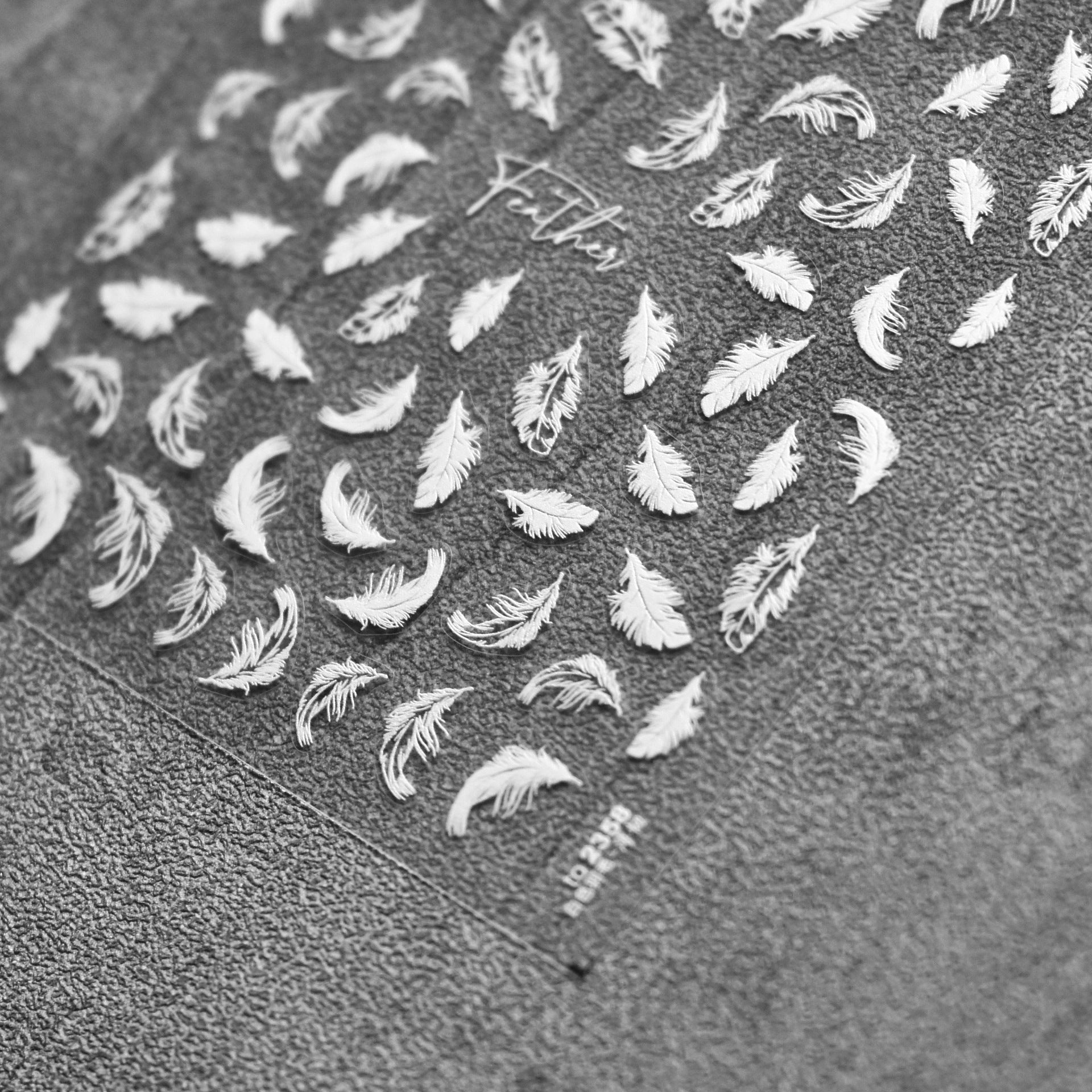 Elegant Feather: "White Feather Emboss" – 3D Embossed Nail Sticker