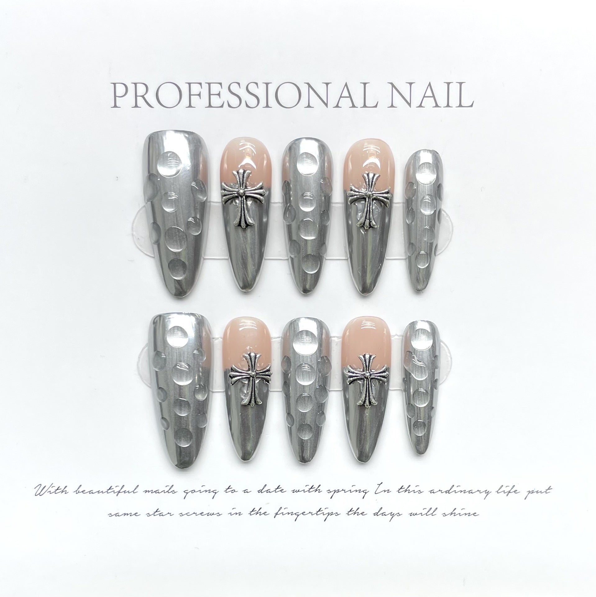 Uñas explosivas de gota de agua con forma de cruz de diamante, estilo heavy industry, punk, gótico, nicho, Spice Girls, Dark Wear | 365nails