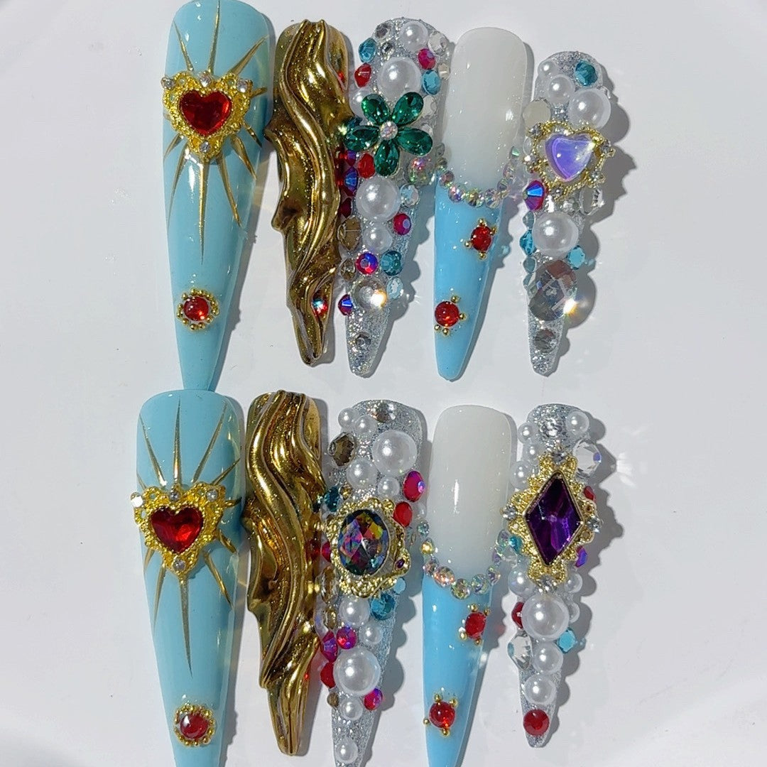 Baroque Jewel Pearl Crystal Luxury Press On Nail Set