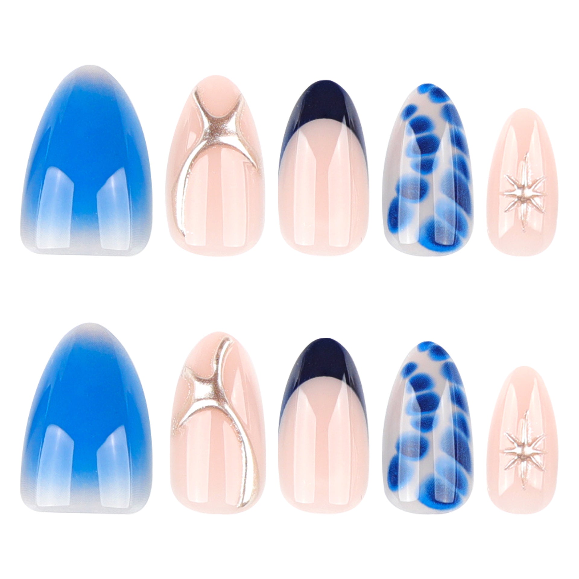 Blue Smudge Simple French Almond Short press-on nails
