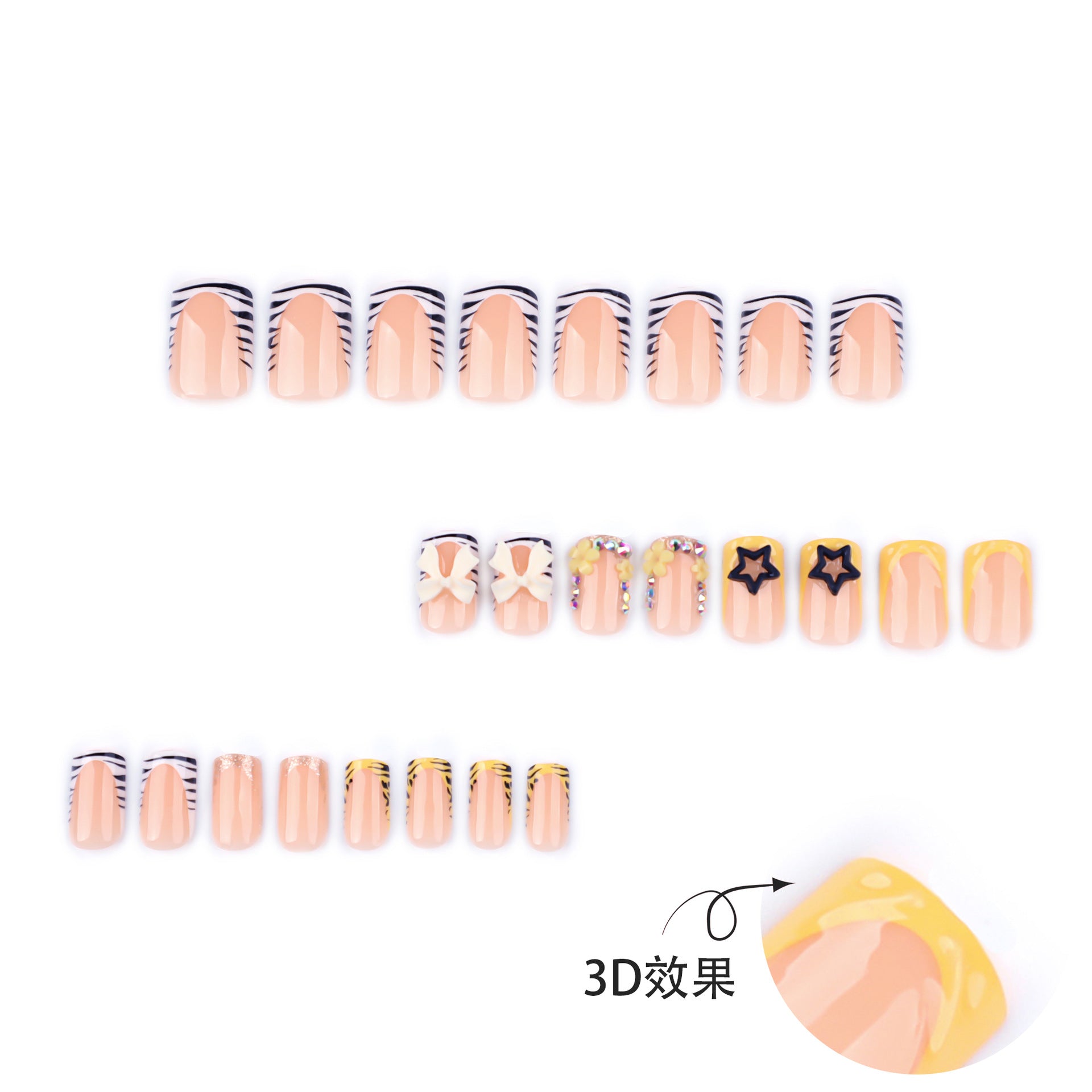 法式斑馬紋｜中長款與短款方形穿戴甲｜365nails