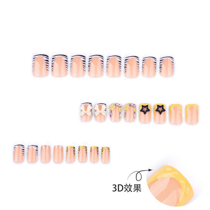 French zebra pattern  medium and short square nail ｜365nails