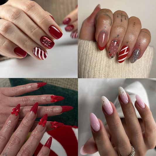 Christmas press on nails snowflake love snowman manicure short almond bow  long nail wholesale｜365nails