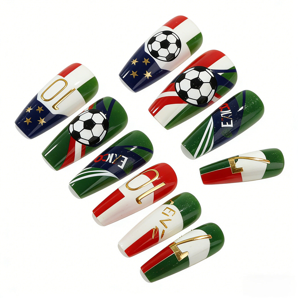 World Cup Italy Flag Football Elements Press-On Nails (Medium Square/24pcs/Dynamic)