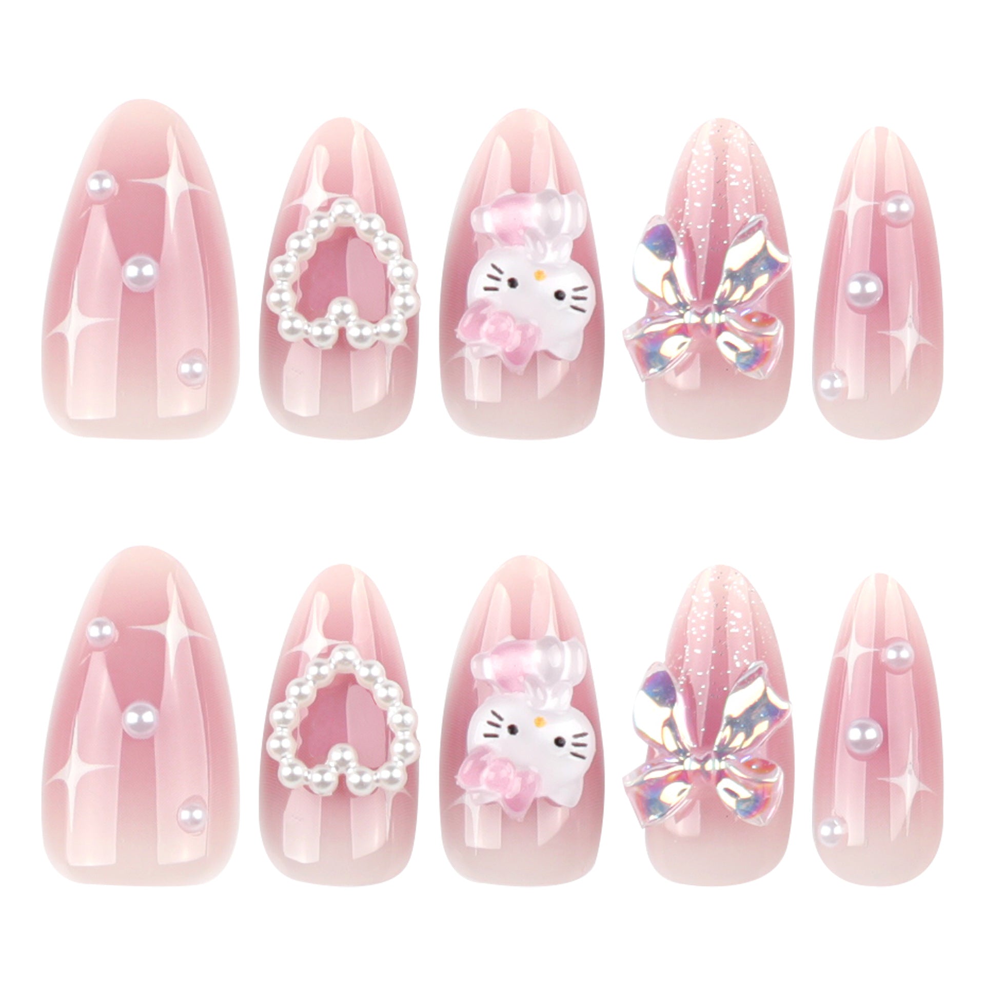 Japanese style sweet blush bow love press-on nails