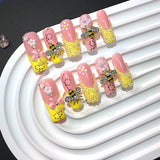 Honey Bee Floral Sweet Crystal Press On Nails
