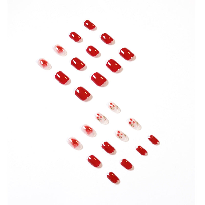 秋冬款｜山楂與紅花圖案 白色煙燻風甲膜 可拆卸假指甲 甲貼｜365nails