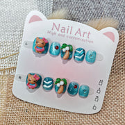 365nails：「夏威夷假期小貓」—短款寬版手工製兒童穿戴甲