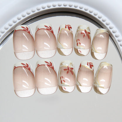 Nail Tips  Prefabricated Nail Cream Yellow French Phnom Penh Flowers Gentle Temperament Girls Fashion Versatile Detachable Wear Nail Points｜365nails
