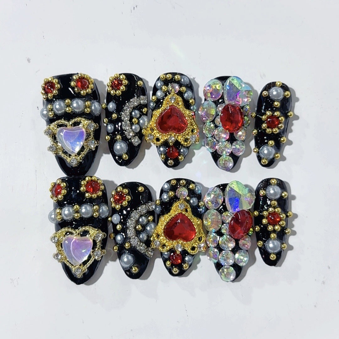Gothic Gem: "Heart & Crown" – Short Almond Handmade Press On Nails