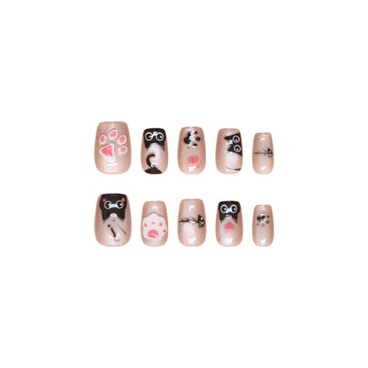 Pontas de unha pré-fabricadas, unhas postiças, gatinho fofo removível, pedaço de unha olho de gato que persegue a luz, remendo de unha curto em T｜365nails