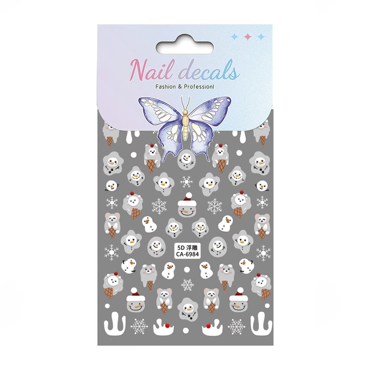 Cute Christmas Snowman Nail Art Sticker 5D Embossed Three-dimensional Santa Claus Elk Nail Sticker Ornament CA