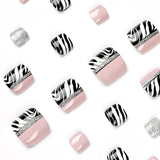 Bare powder foot nails, black and white lines, press on nails, nails piece, wholesale fake nails, nails piece, removable press on nails piece｜365nails