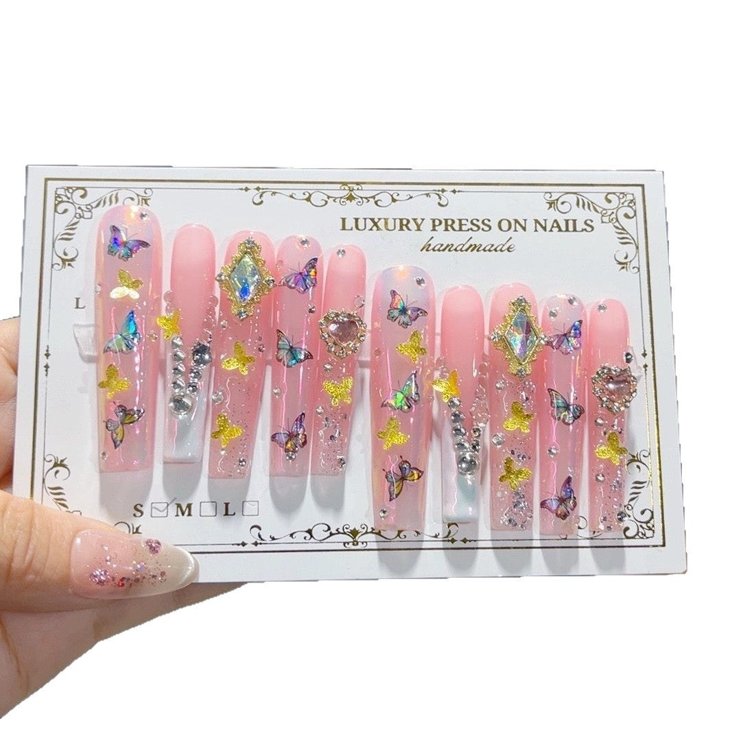 Pink Butterfly Crystal Fantasy Press On Nail Set