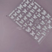 White Lace Butterfly & Crystal Accent Nail Sticker Set – "Ethereal Lace Butterfly"