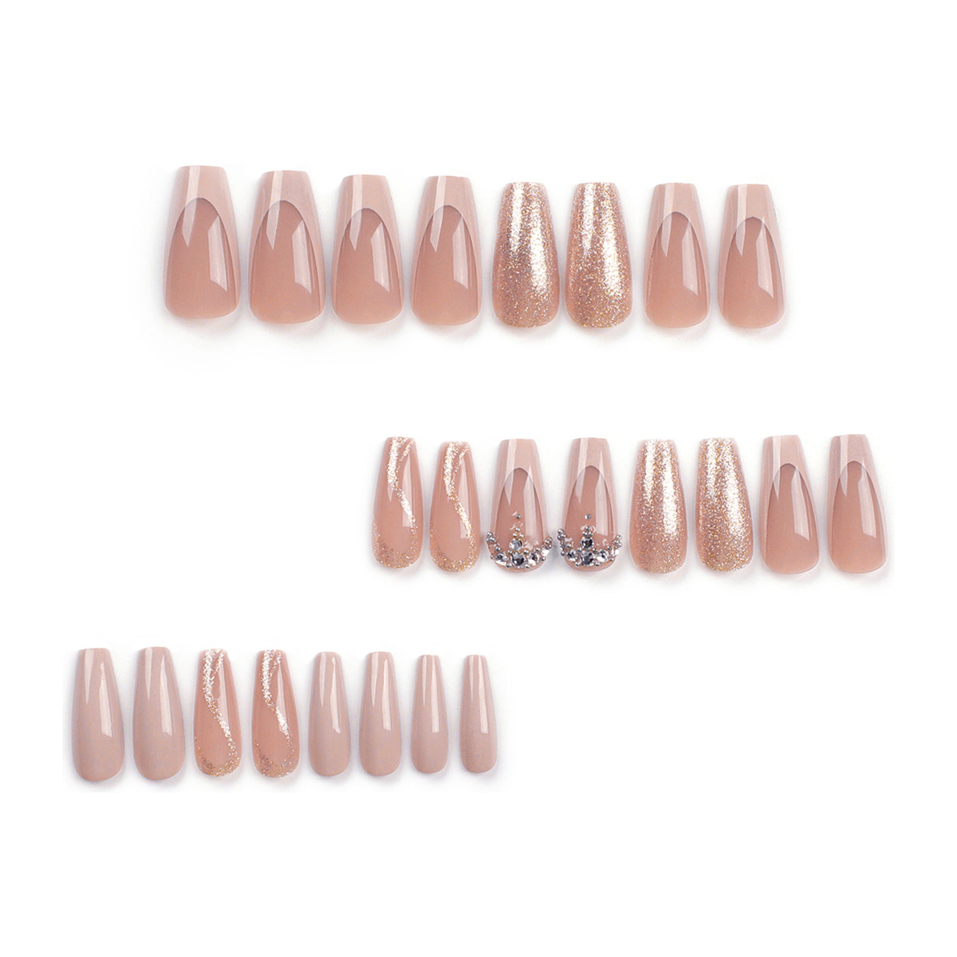 Ongles press-on en gros paillettes françaises couleur unie manucure échelle longue simple pièce d'ongle faux ongle｜365nails
