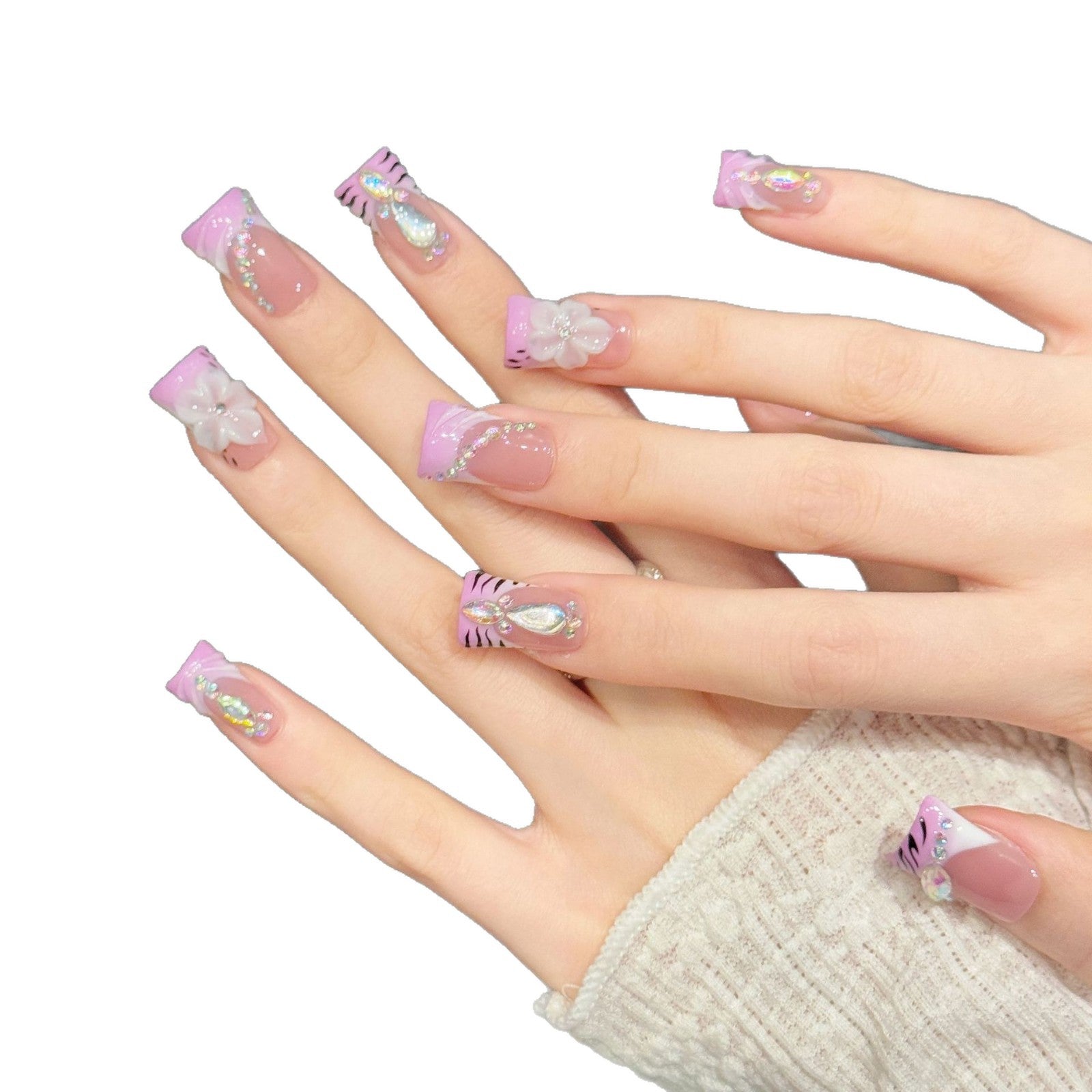 365nails: "Neon Safari" – 3D Floral & Iridescent Tiger Stripe Handmade Almond Nails