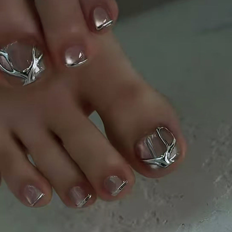 Olho de gato tridimensional, metal líquido tridimensional, atmosfera misteriosa, unhas dos pés acabadas, removíveis 24 peças ｜ 365 unhas