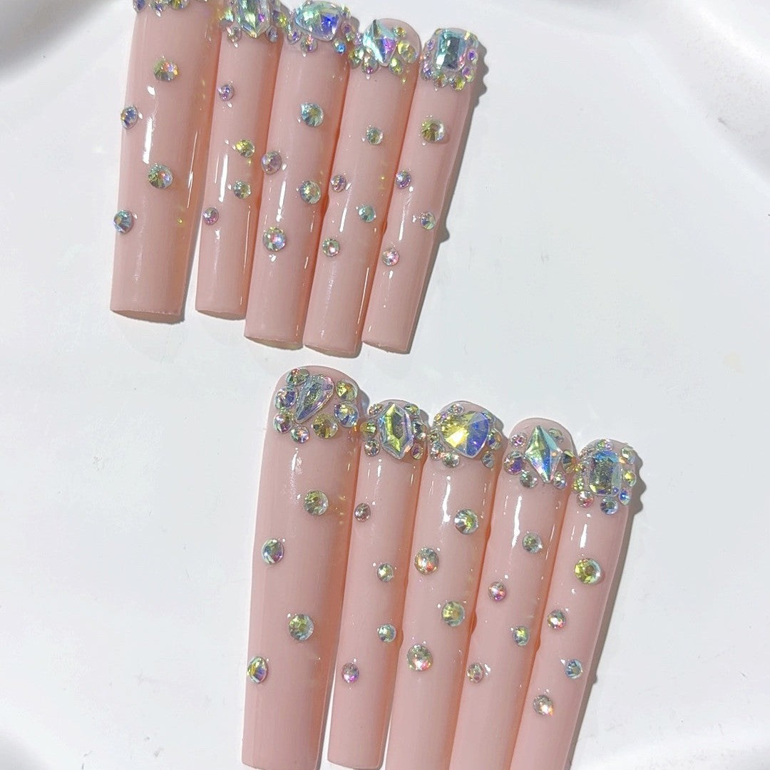 Blush Pink Crystal Minimal Glam Press On Nails