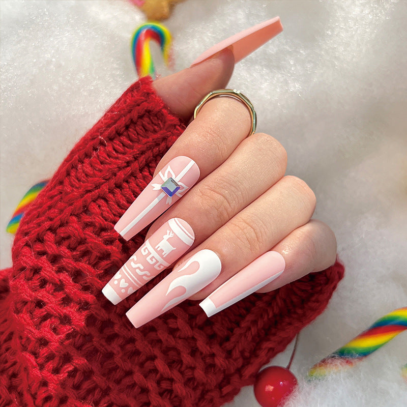 Christmas press on nails snowflake love snowman manicure short almond bow  long nail wholesale｜365nails
