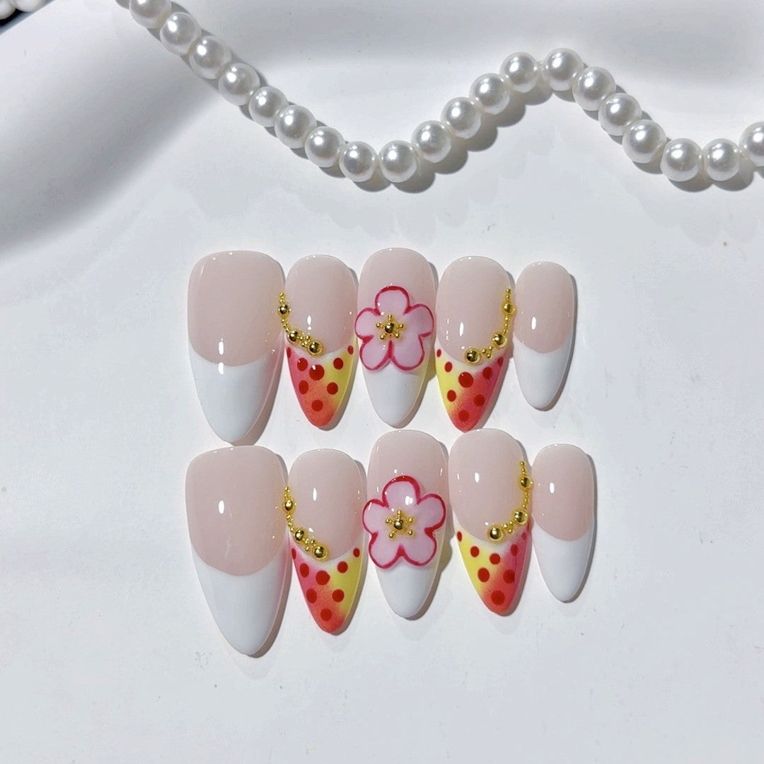 365nails-Tropical Bloom: "東南亞花卉" – 中長款杏仁形手工製穿戴甲