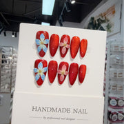 365nails : « Fleur Écarlate » – ongles press-on fait main forme amande à décor floral 3D