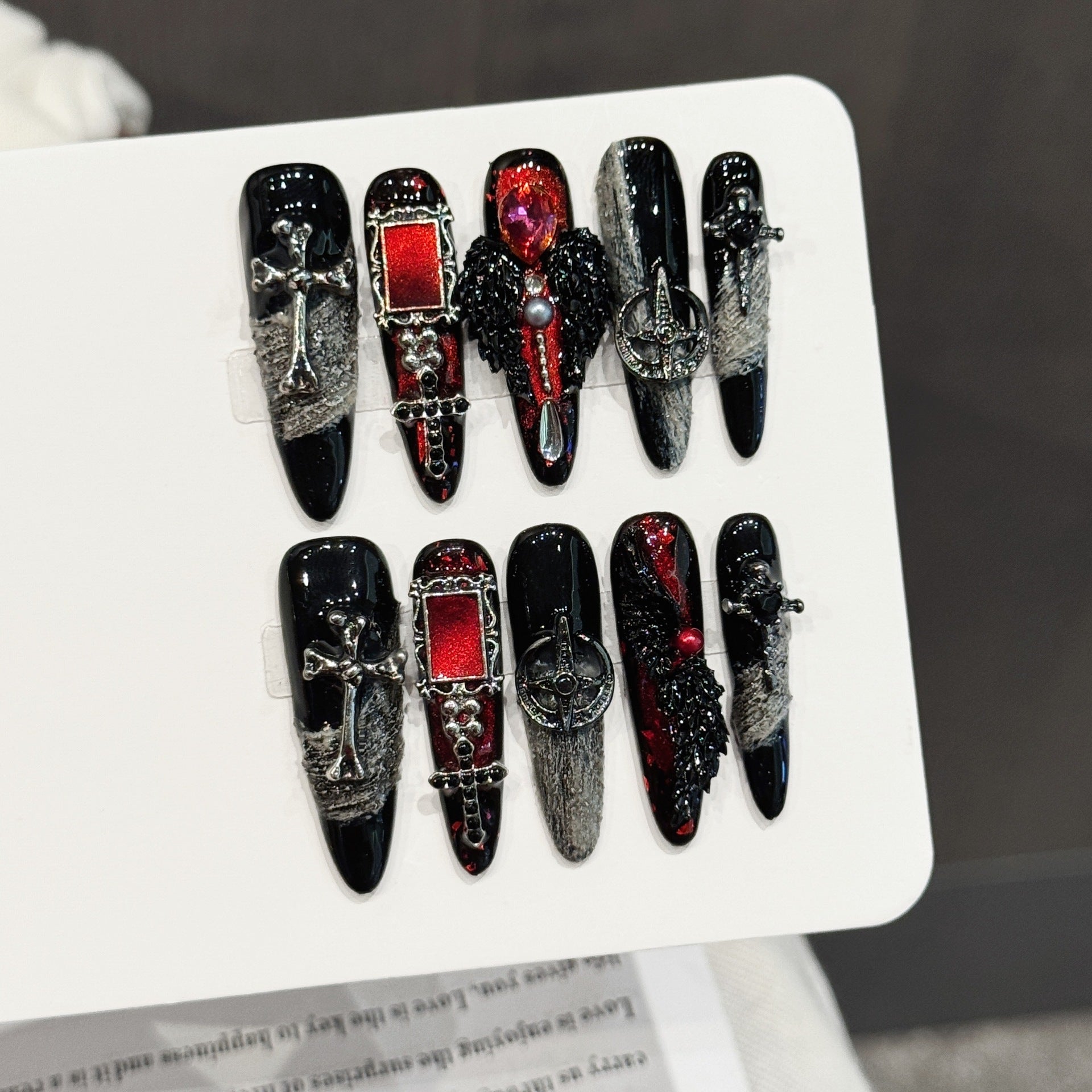 365nails: "Gothic Crucifix" – 3D Metal Cross & Bloody Heart Handmade Stiletto Nails