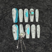 Galaxy Moonlight Nails with Luxe Silver and Celestial Accents