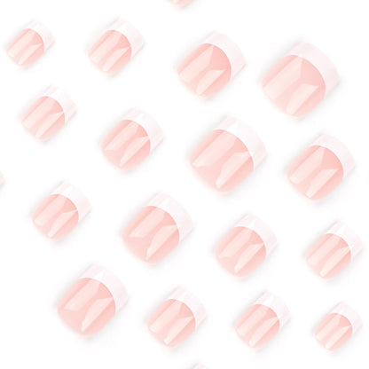 Uñas francesas blancas sencillas, cortas, cuadradas, con diseño de uñas postizas, pegatinas extraíbles, ¡muy vendidas! 365nails
