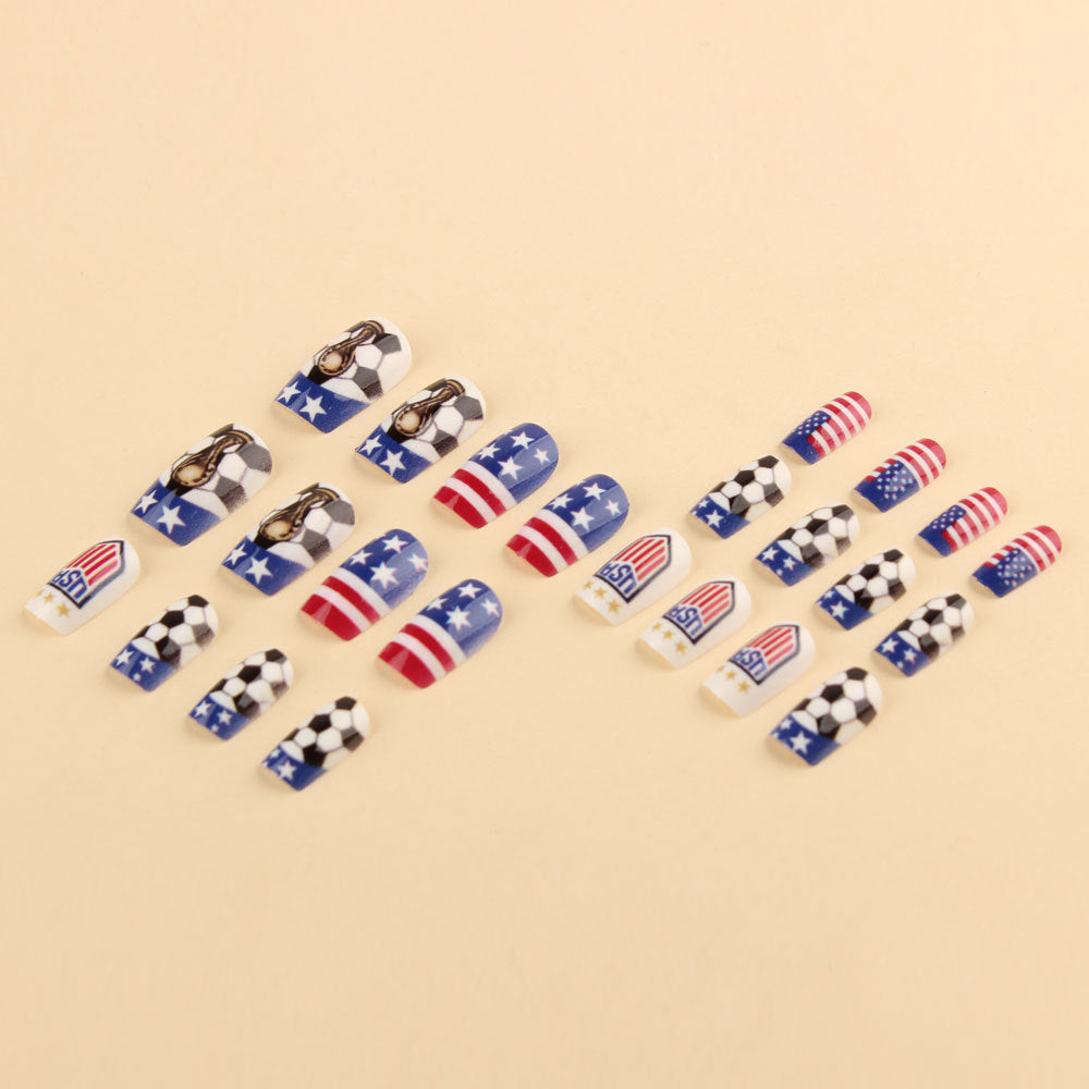 World Cup USA Flag Football Emblem Press-On Nails (Long Square/24pcs/Patriotic)