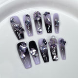 Pistola de spray para unhas feita à mão, mudança gradual, pilha de diamante, roxo escuro, atmosfera, sensação longa, adesivo de unha com sensação avançada｜365nails