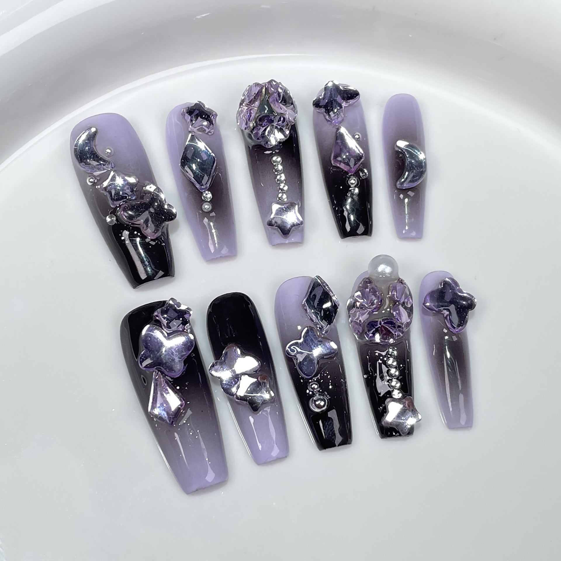 Pistola de spray para unhas feita à mão, mudança gradual, pilha de diamante, roxo escuro, atmosfera, sensação longa, adesivo de unha com sensação avançada｜365nails