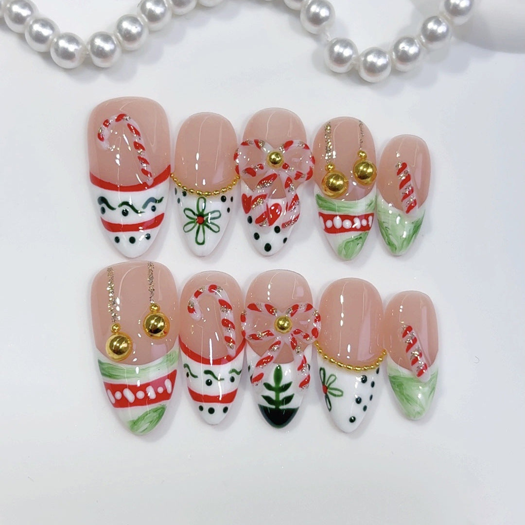 Festive Cheer: "Candy Cane Christmas" – Short Almond Press-On Nails