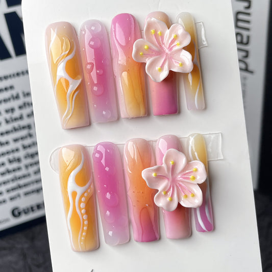 Handmade Press-on Nails gradual change blush hand-painted nail patch    water pipe nail｜365nails