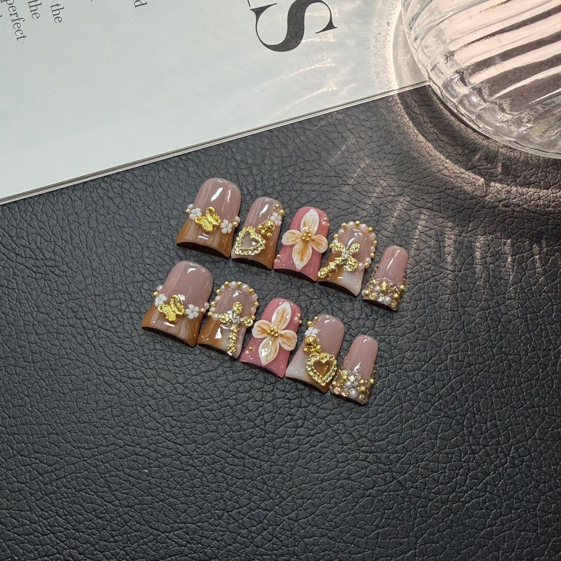 365nails: "Tropical Bloom" – 3D Floral & Crystal Handmade Square Nails