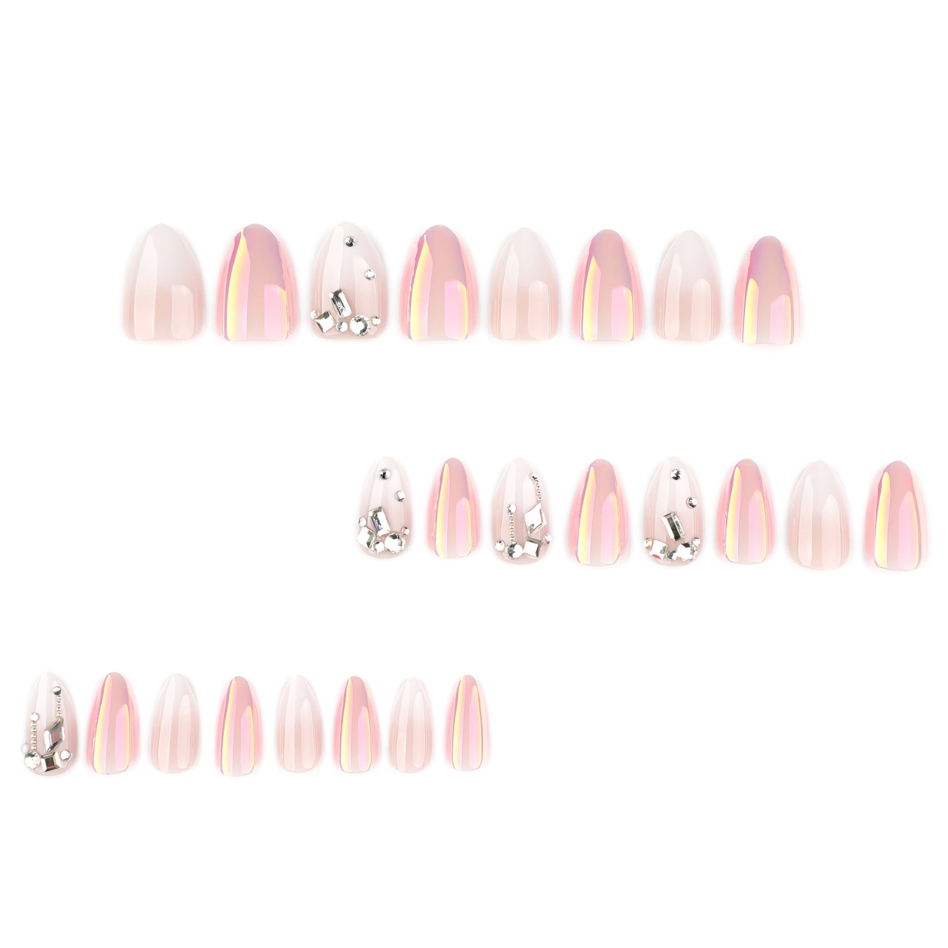Iridescent Pearl Chrome Crystal Almond Nails