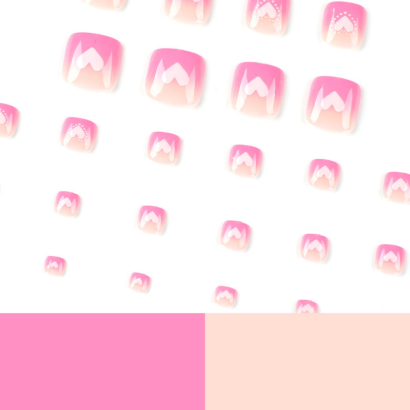 美甲 粉色漸變白色愛心 短款成品甲片｜365nails