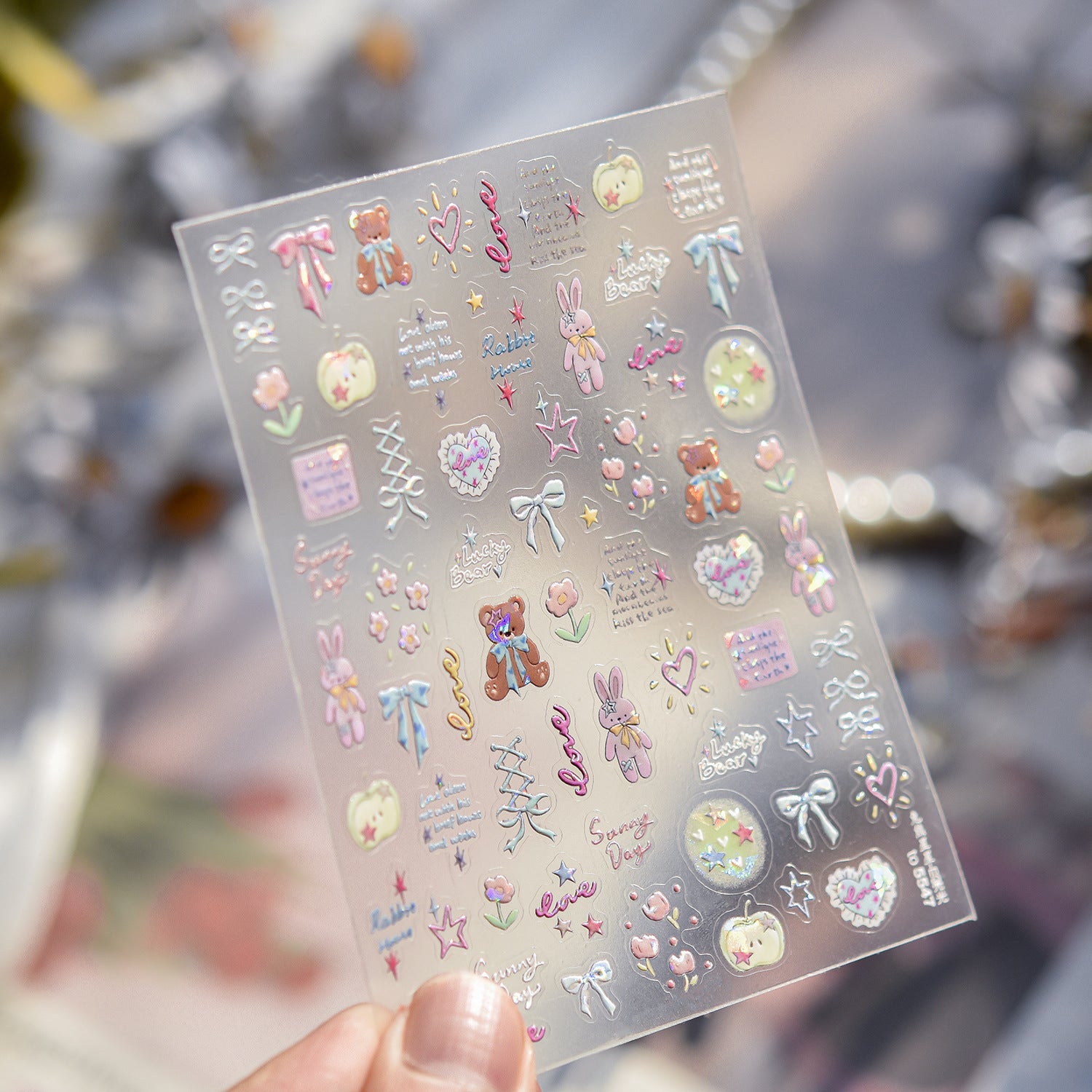 Sweet Bunny Collection: "Strawberry Bunny" – 3D Embossed Nail Sticker