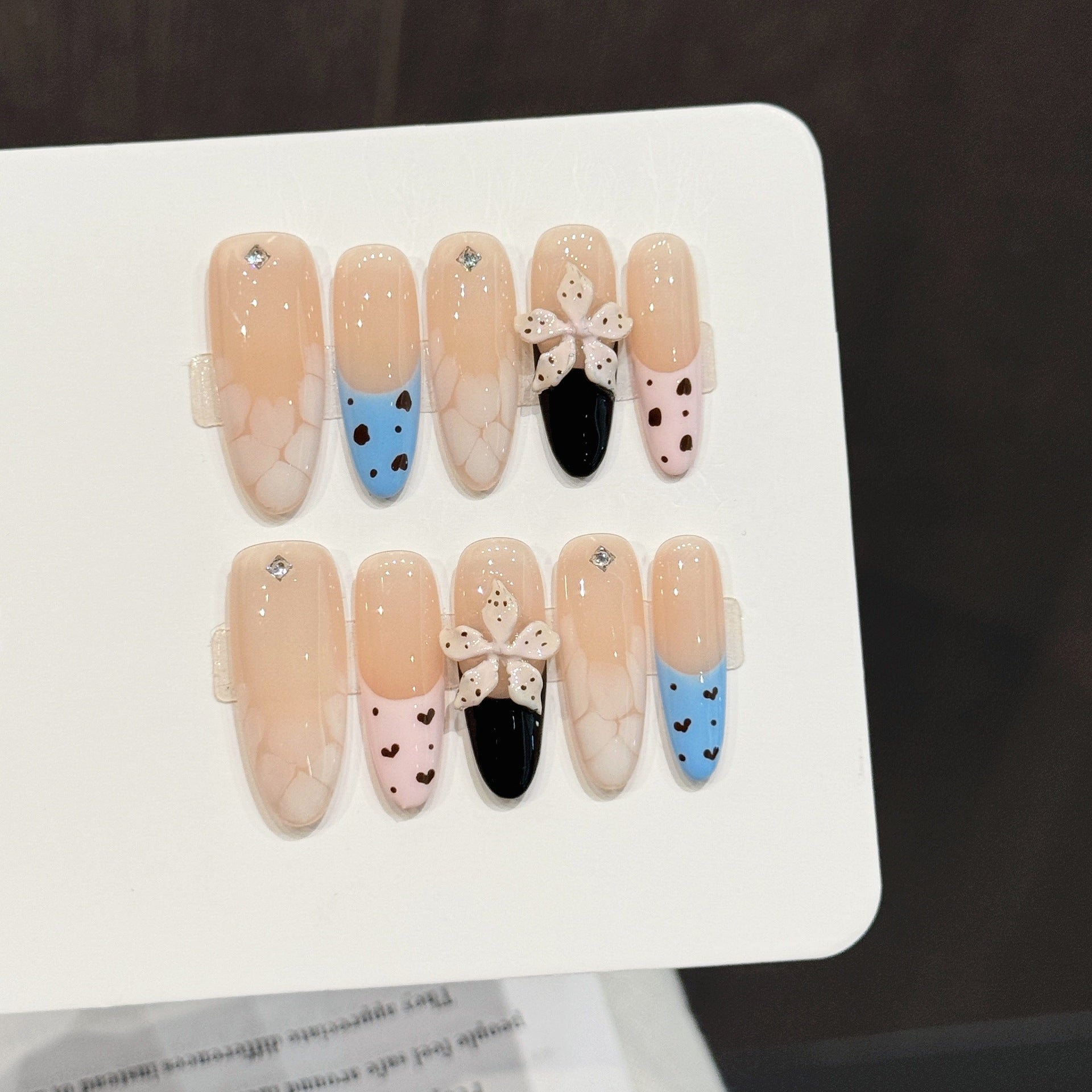 Nude Pastel Cute Flower Patchwork Soft Elegant Press On Nails