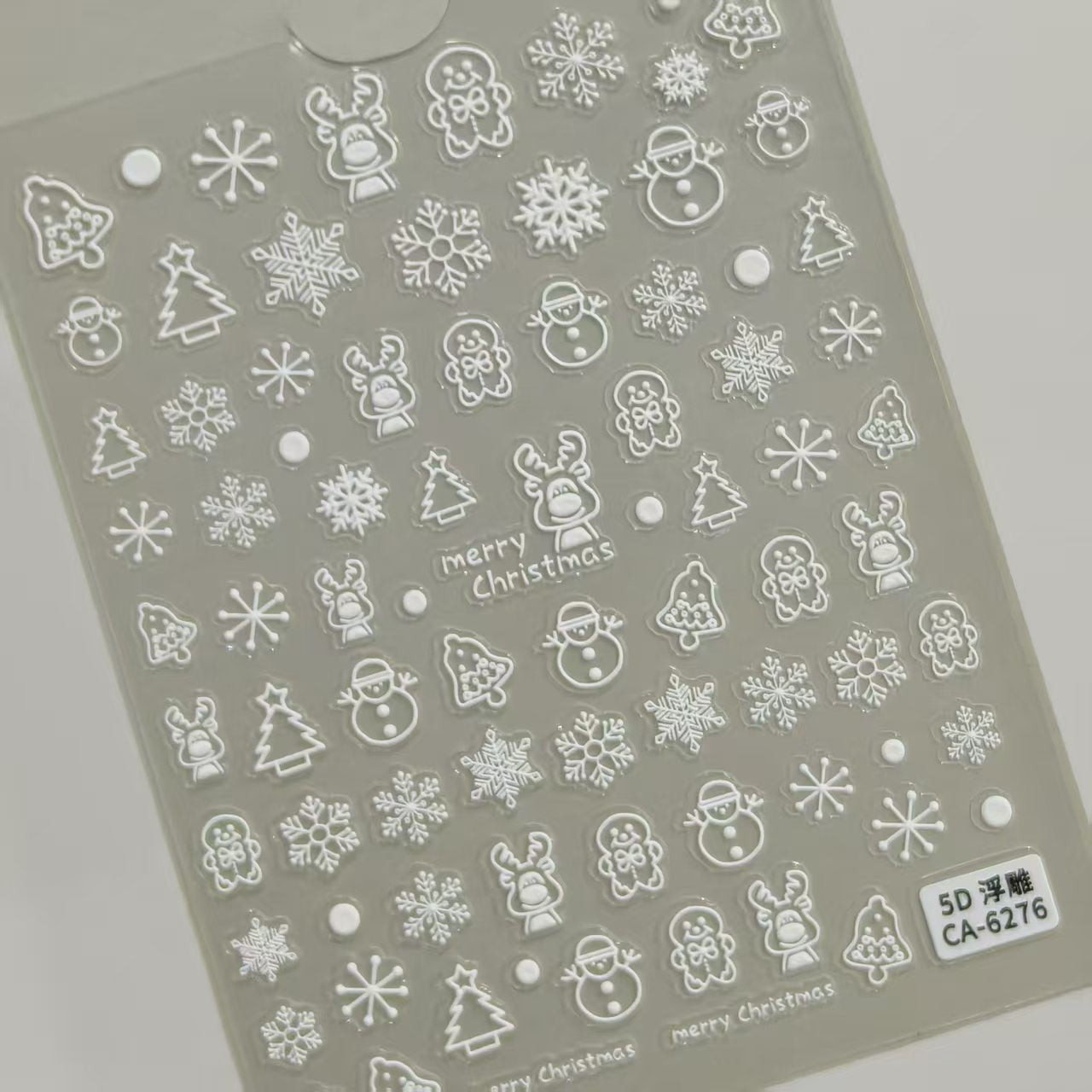 冬季聖誕雪花指甲貼 5D 浮雕 立體 白色鏤空 雪花裝飾貼 CA