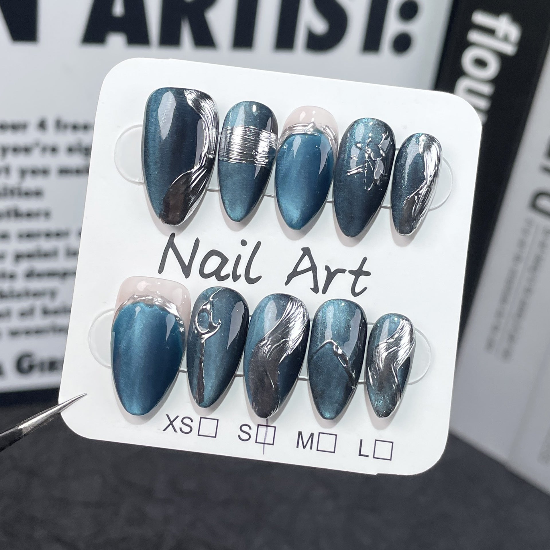 Simple high-grade velvet cat eye press-on nails irregular metal shape  handmade manicure press-on nails sticker｜365nails