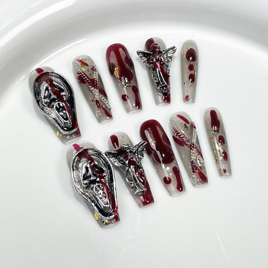 Heavy industry Halloween handmade press-on nails dark retro long nail patch wearable nail sticker wholesale｜365nails