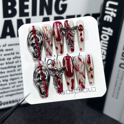 Heavy industry Halloween handmade press-on nails dark retro long nail patch wearable nail sticker wholesale｜365nails
