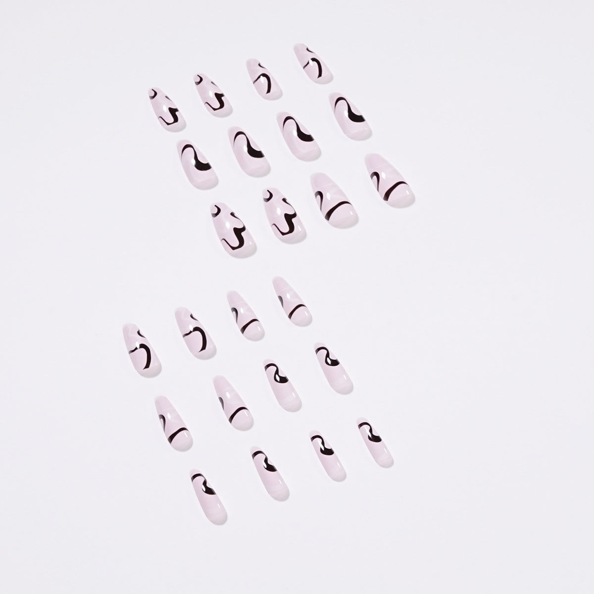 黑白水波紋穿戴甲｜簡約波紋線條款・批發｜365nails